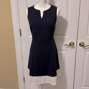 The Limited Sleeveless A-Line Midi Dress in Blue and White